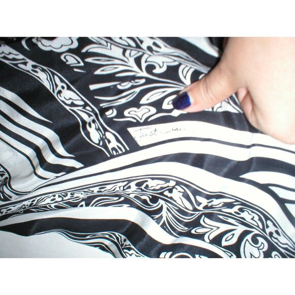 New NWT Womens 10 Italy Designer Silk Blouse Just Cavalli 46 Black White Bell - Picture 8 of 11